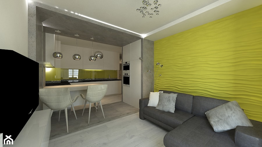 Mieszkanie 2 - Średni biały szary żółty salon z kuchnią z jadalnią, styl nowoczesny - zdjęcie od Arthome