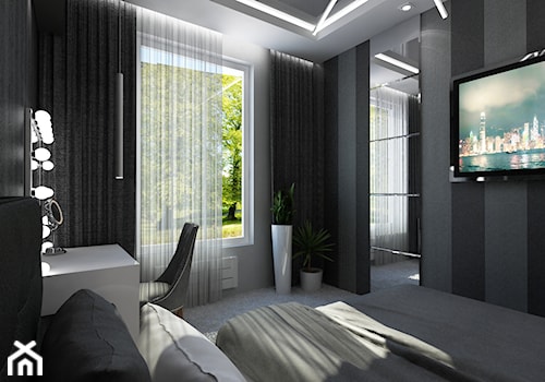Oświetlenie w sypialni - Mała czarna szara sypialnia - zdjęcie od Art&Design Kinga Śliwa