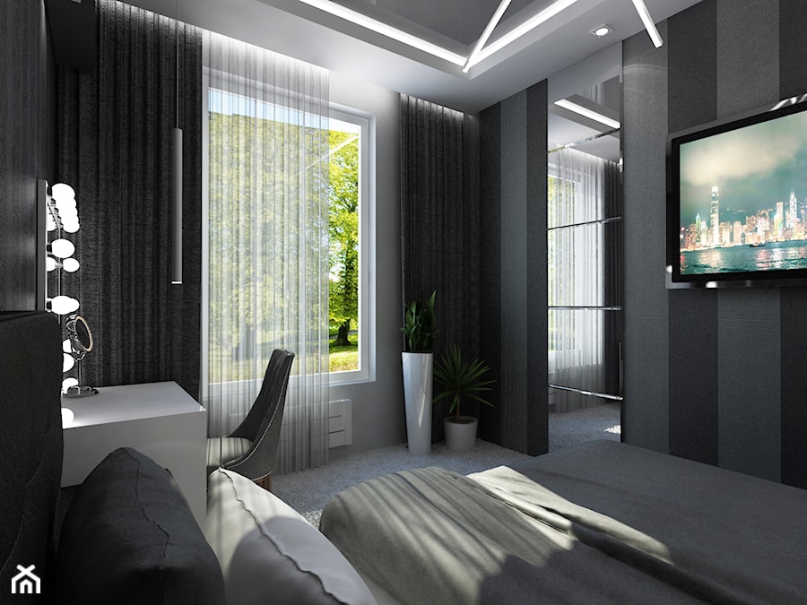 Oświetlenie w sypialni - Mała czarna szara sypialnia - zdjęcie od Art&Design Kinga Śliwa