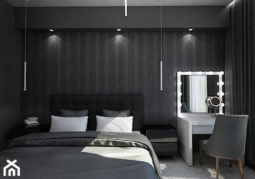 Oświetlenie w sypialni - Mała czarna z biurkiem sypialnia - zdjęcie od Art&Design Kinga Śliwa