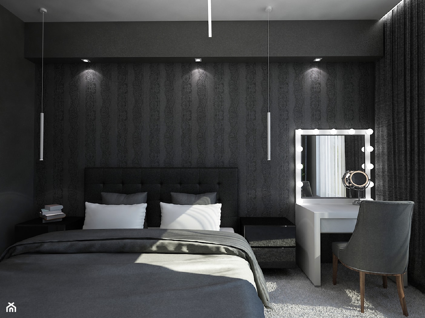 Oświetlenie w sypialni - Mała czarna z biurkiem sypialnia - zdjęcie od Art&Design Kinga Śliwa - Homebook