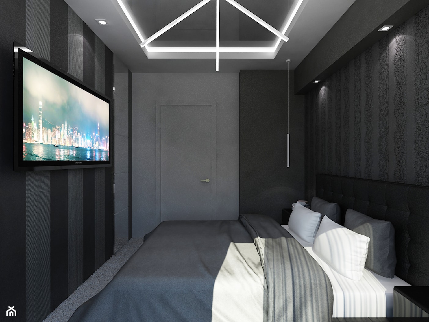 Oświetlenie w sypialni - Średnia czarna szara sypialnia - zdjęcie od Art&Design Kinga Śliwa - Homebook