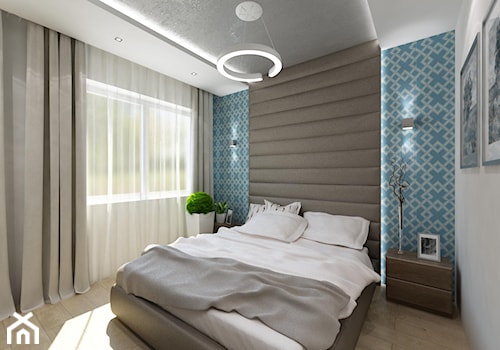 podzielona sypialnia - Mała niebieska szara sypialnia - zdjęcie od Art&Design Kinga Śliwa