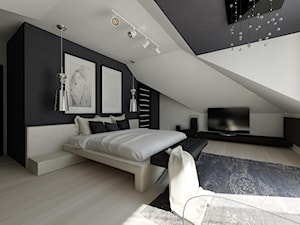 Dom jednorodzinny - Duża biała szara sypialnia na poddaszu, styl nowoczesny - zdjęcie od Art&Design Kinga Śliwa