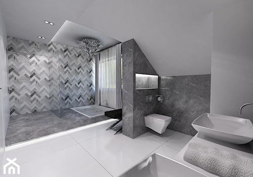Domowe SPA - Duża na poddaszu z dwoma umywalkami z punktowym oświetleniem łazienka z oknem - zdjęcie od Art&Design Kinga Śliwa