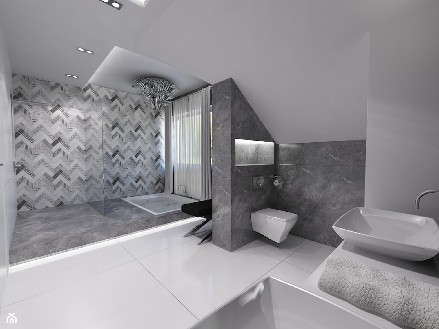 Domowe SPA - Duża czarna szara łazienka na poddaszu w domu jednorodzinnym z oknem - zdjęcie od Art&Design Kinga Śliwa - Homebook