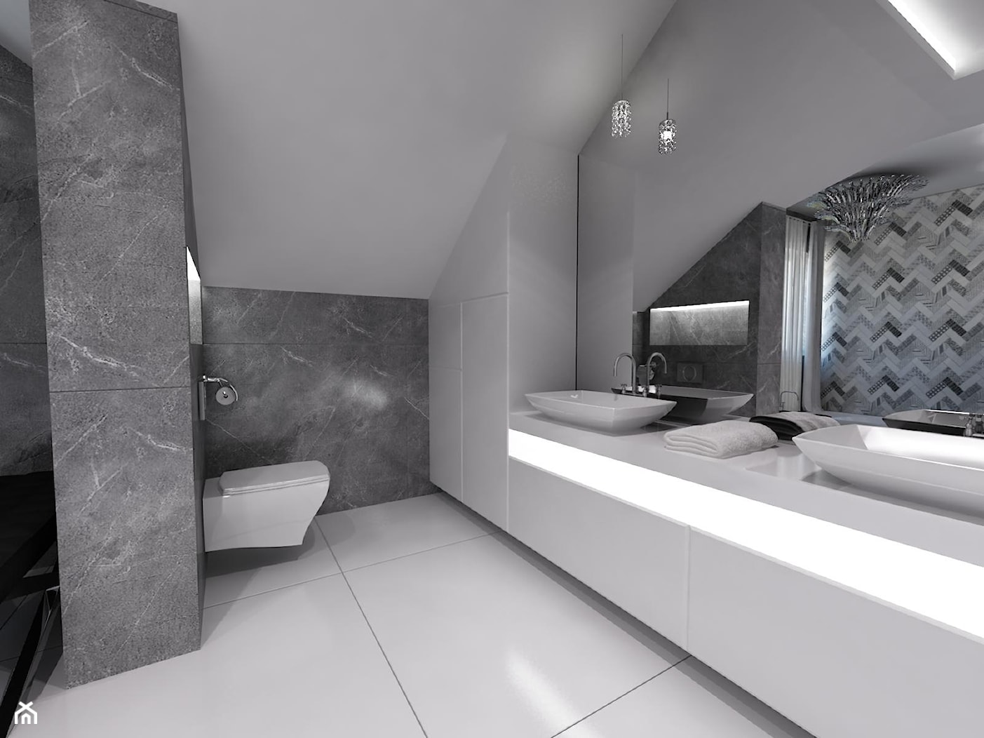 Domowe SPA - Średnia na poddaszu z lustrem z dwoma umywalkami łazienka z oknem - zdjęcie od Art&Design Kinga Śliwa - Homebook