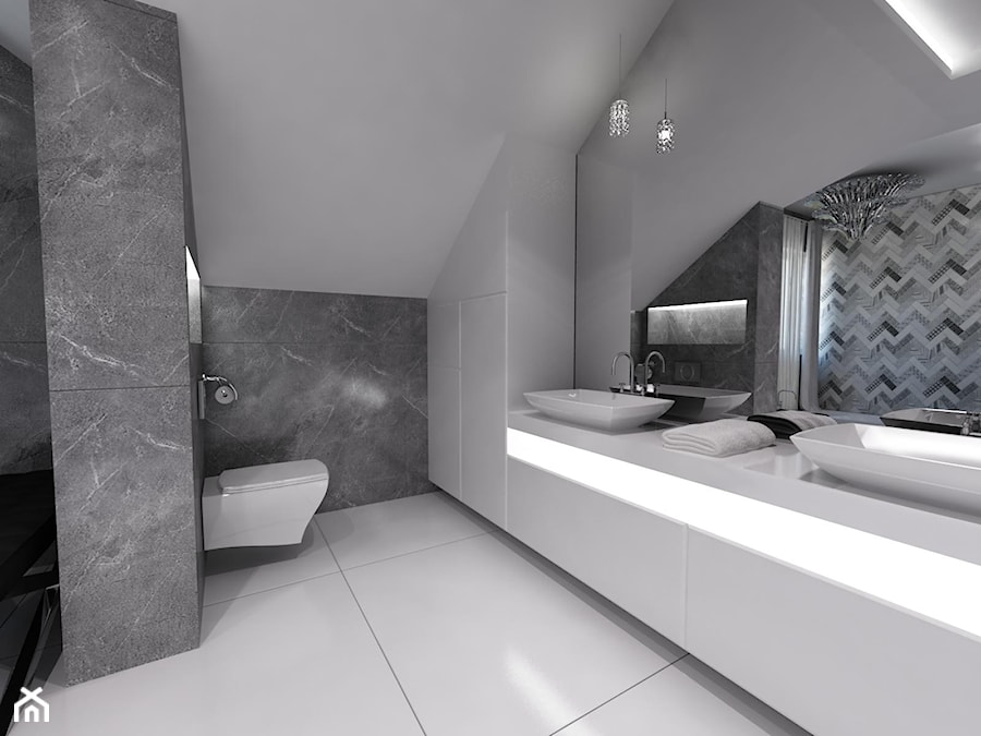 Domowe SPA - Średnia na poddaszu z lustrem z dwoma umywalkami łazienka z oknem - zdjęcie od Art&Design Kinga Śliwa