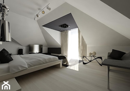 Dom jednorodzinny - Duża biała sypialnia na poddaszu z balkonem / tarasem, styl nowoczesny - zdjęcie od Art&Design Kinga Śliwa
