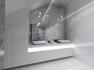 Domowe SPA - Średnia na poddaszu bez okna z lustrem z dwoma umywalkami z punktowym oświetleniem łazienka - zdjęcie od Art&Design Kinga Śliwa
