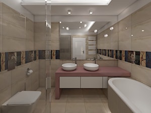 Prowansalski Józefosław - Średnia bez okna z lustrem z dwoma umywalkami z punktowym oświetleniem łazienka, styl prowansalski - zdjęcie od Fusion Design