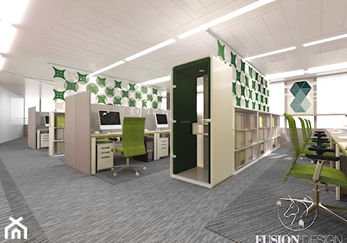 Projekt pomieszczeń biurowych dla ASB Group - Duże z zabudowanym biurkiem szare biuro, styl nowoczesny - zdjęcie od Fusion Design