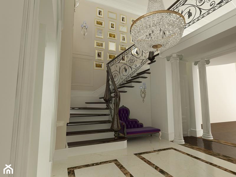 Dom 250 m2 - Średni beżowy hol / przedpokój, styl tradycyjny - zdjęcie od Fusion Design