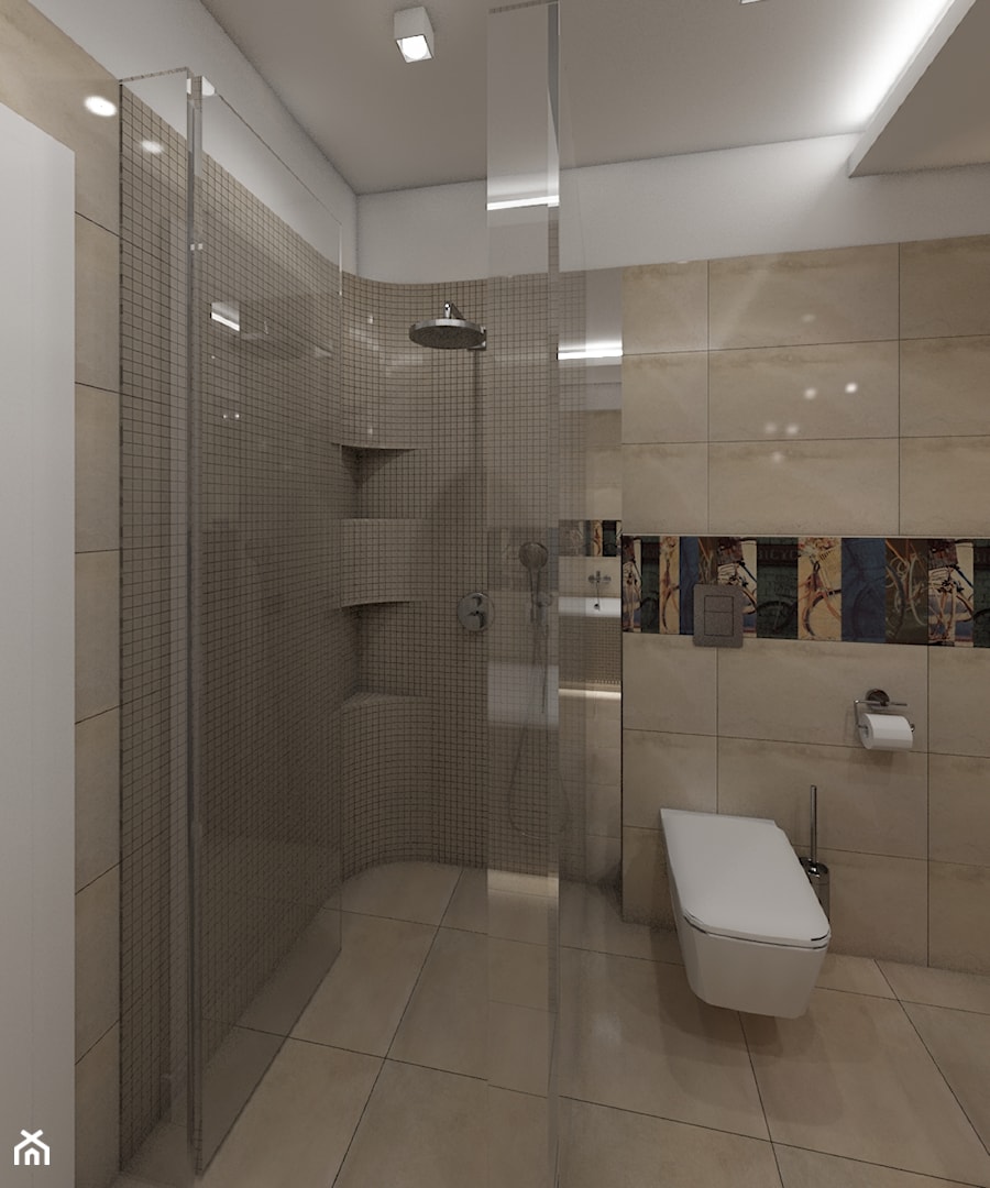 Prowansalski Józefosław - Mała na poddaszu bez okna z punktowym oświetleniem łazienka, styl prowansalski - zdjęcie od Fusion Design