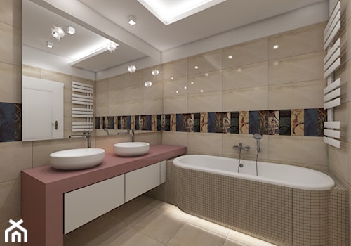 Prowansalski Józefosław - Duża z dwoma umywalkami z punktowym oświetleniem łazienka, styl prowansalski - zdjęcie od Fusion Design