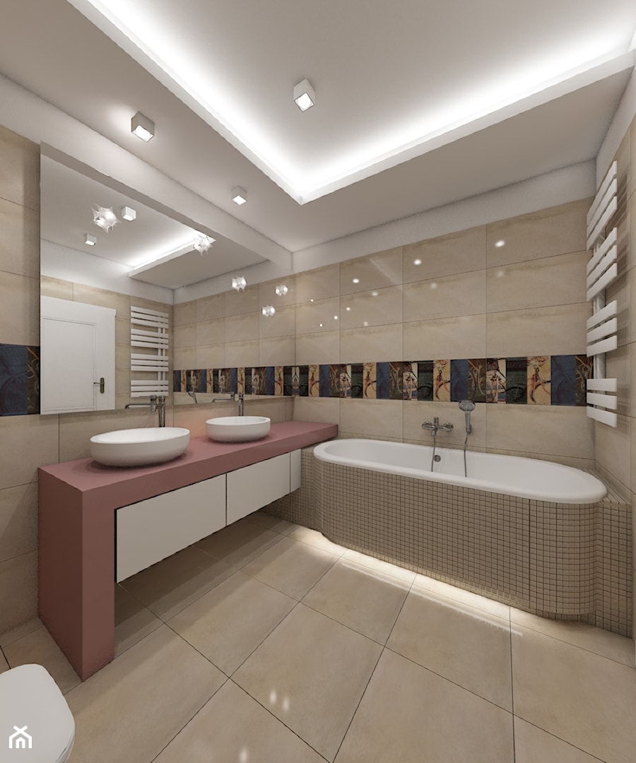Prowansalski Józefosław - Duża z dwoma umywalkami z punktowym oświetleniem łazienka, styl prowansalski - zdjęcie od Fusion Design