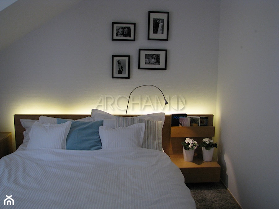 ARANŻACJA SYPIALNI - Mała biała sypialnia, styl skandynawski - zdjęcie od ARCHAMO ARCHITEKTURA