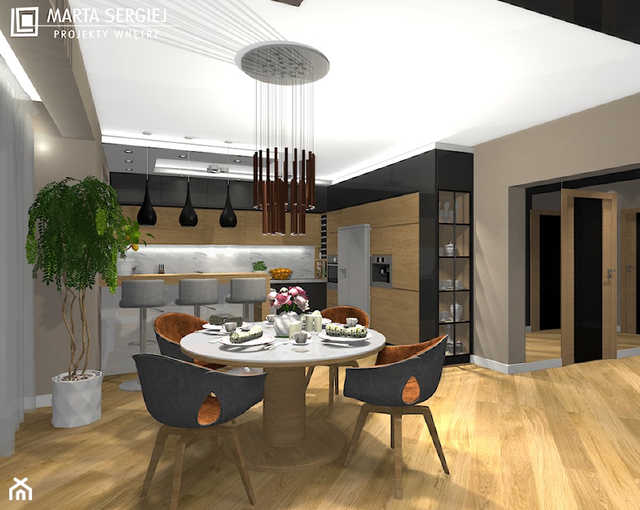dom w Kluczborku 2 - Średnia beżowa czarna jadalnia w kuchni, styl nowoczesny - zdjęcie od msergiej-wnętrza