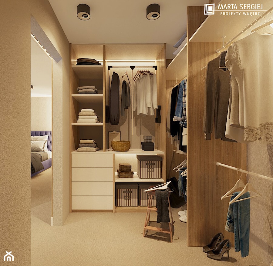 dom w Kluczborku 2 - Średnia otwarta garderoba przy sypialni, styl nowoczesny - zdjęcie od msergiej-wnętrza