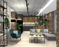 mieszkanie we Wrocławiu - Średni brązowy szary salon z kuchnią, styl industrialny - zdjęcie od msergiej-wnętrza - Homebook