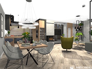 dom w Namysłowie 3 - Duży szary salon z kuchnią z jadalnią z barkiem, styl nowoczesny - zdjęcie od msergiej-wnętrza