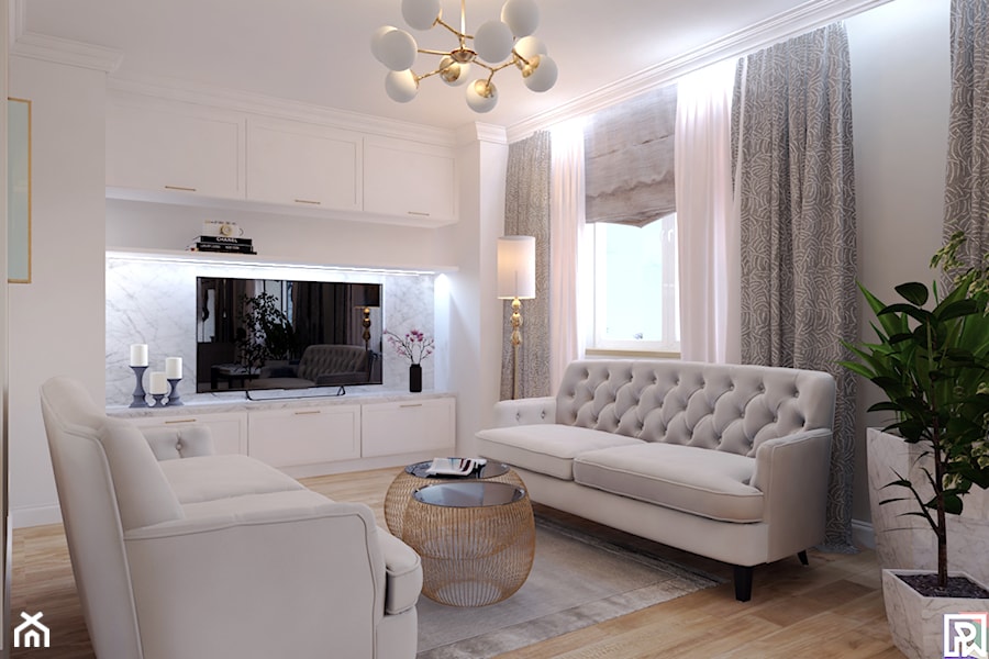 Metamorfoza salonu - Bielsko-Biała - Średni biały salon, styl glamour - zdjęcie od Architekt Wnętrz Patrycja Wojtaś