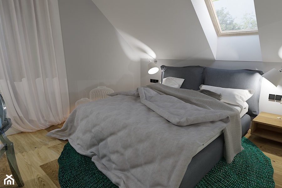 Dom w Bielsku-Białej II - Mała biała szara sypialnia, styl nowoczesny - zdjęcie od Architekt Wnętrz Patrycja Wojtaś