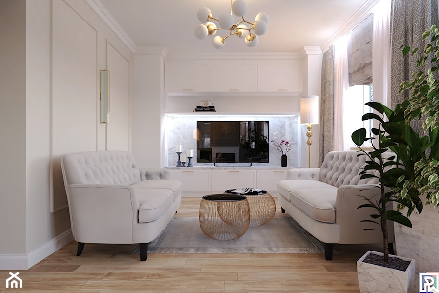 Metamorfoza salonu - Bielsko-Biała - Średni beżowy biały salon, styl glamour - zdjęcie od Architekt Wnętrz Patrycja Wojtaś