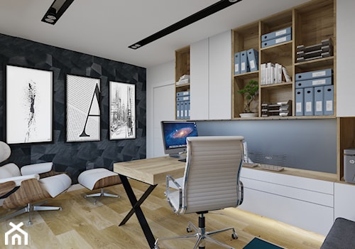 Dom w Kętrzynie - Średnie w osobnym pomieszczeniu z sofą białe czarne biuro, styl nowoczesny - zdjęcie od Architekt Wnętrz Patrycja Wojtaś