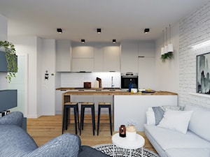 House flipping - inwestowanie w mieszkania - Średnia z salonem biała z zabudowaną lodówką z podblatowym zlewozmywakiem kuchnia dwurzędowa z wyspą lub półwyspem - zdjęcie od Architekt Wnętrz Patrycja Wojtaś