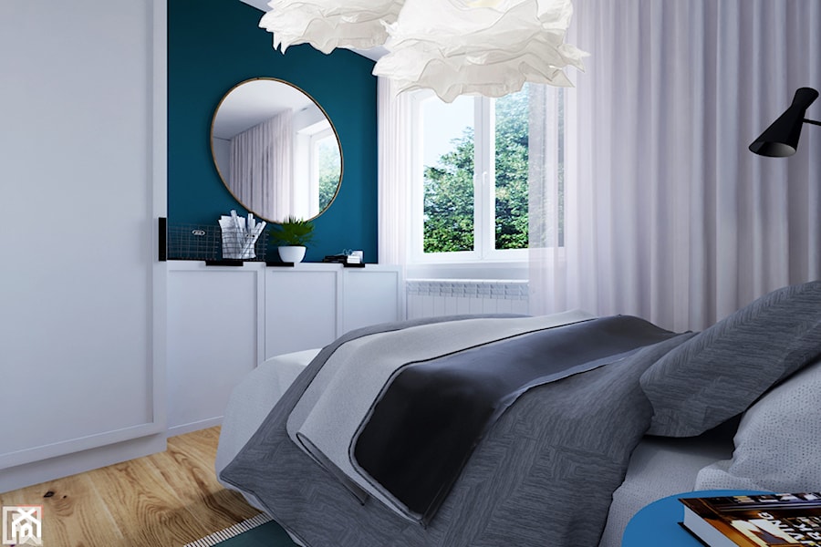 House flipping - inwestowanie w mieszkania - Mała niebieska szara sypialnia - zdjęcie od Architekt Wnętrz Patrycja Wojtaś