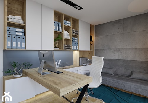 Dom w Kętrzynie - Małe w osobnym pomieszczeniu z sofą z zabudowanym biurkiem szare biuro, styl nowo ... - zdjęcie od Architekt Wnętrz Patrycja Wojtaś