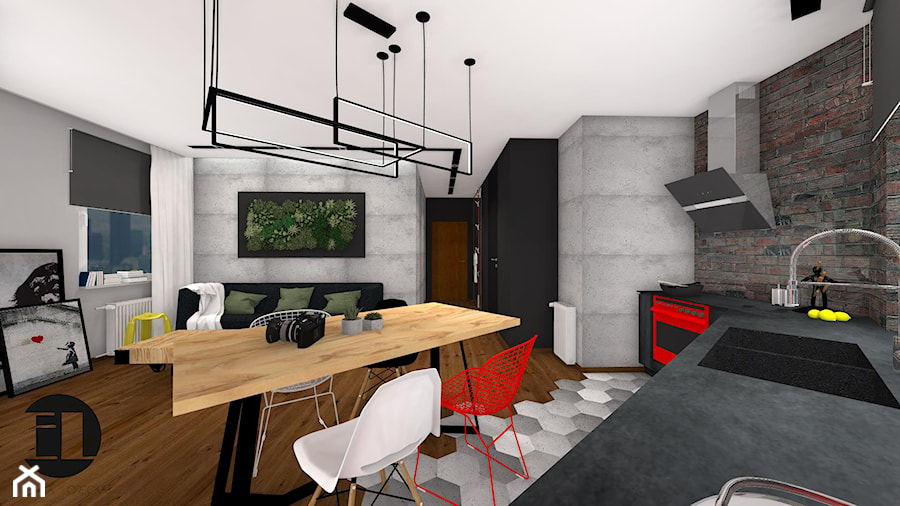 Salon z kuchnią w stylu loft - zdjęcie od Ewelina Loręcka Interior Design