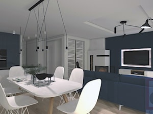 Szeregowiec - Chorzów Batory - Średnia biała niebieska jadalnia w salonie w kuchni, styl nowoczesny - zdjęcie od Cube