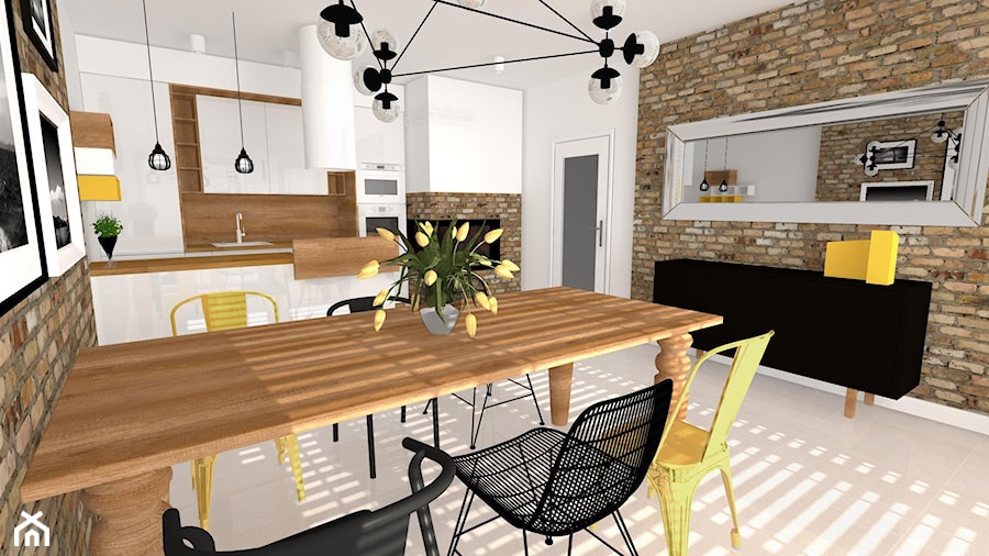 Projekt kuchni, jadalni i salonu - Średnia szara jadalnia w kuchni, styl skandynawski - zdjęcie od Cube