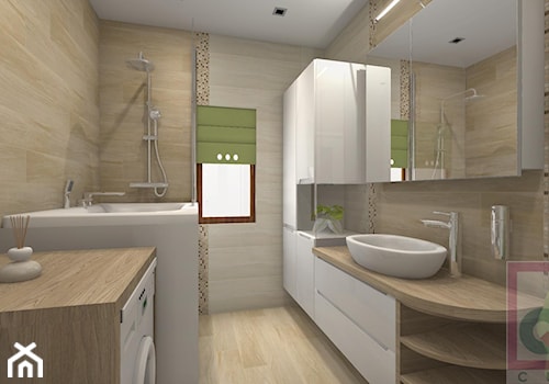 Łazienka, Strażacka - Średnia na poddaszu z pralką / suszarką łazienka z oknem, styl nowoczesny - zdjęcie od Cube