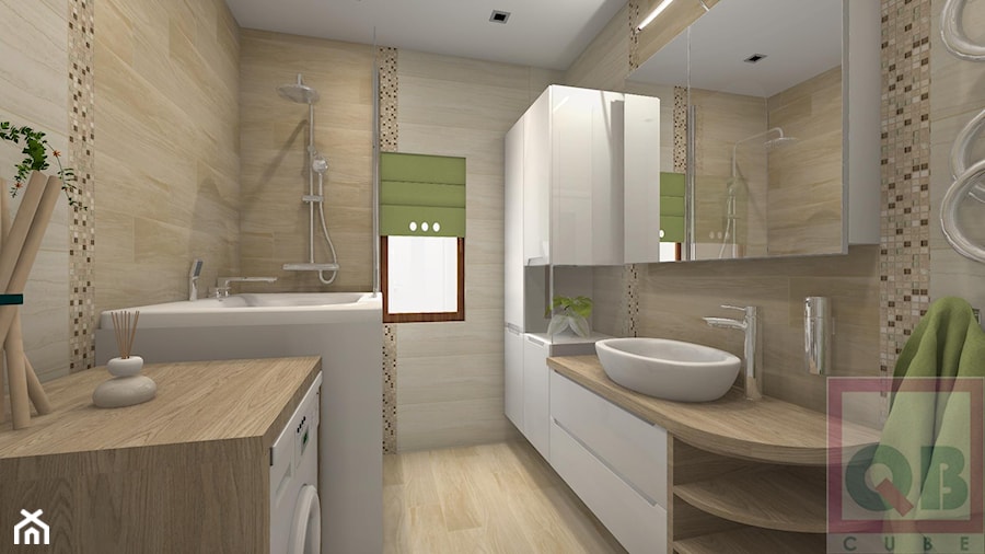 Łazienka, Strażacka - Średnia na poddaszu z pralką / suszarką łazienka z oknem, styl nowoczesny - zdjęcie od Cube