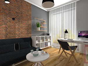 Mieszkanie dwupoziomowe - Katowice - Średnie w osobnym pomieszczeniu z sofą szare biuro, styl skandynawski - zdjęcie od Cube