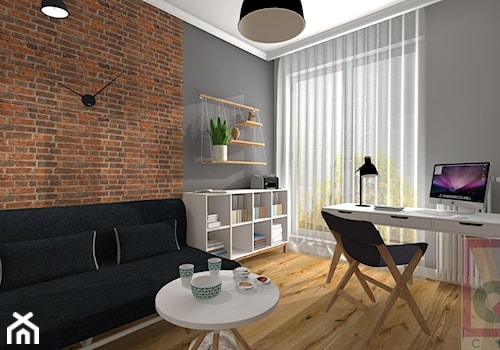 Mieszkanie dwupoziomowe - Katowice - Średnie w osobnym pomieszczeniu z sofą szare biuro, styl skandynawski - zdjęcie od Cube