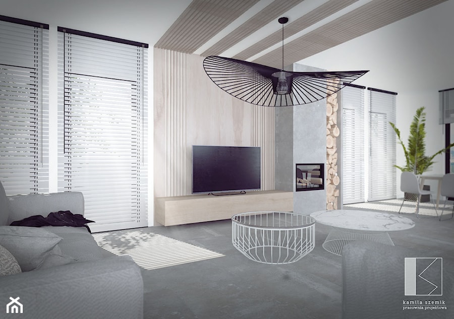 Salon w domu jednorodzinnym, Kęty - Salon, styl minimalistyczny - zdjęcie od Pracownia Projektowa Kamila Szemik