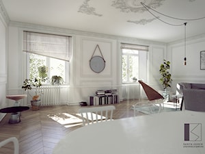 Mieszkanie w kamienicy, Katowice - Mały biały salon z jadalnią, styl nowoczesny - zdjęcie od Pracownia Projektowa Kamila Szemik
