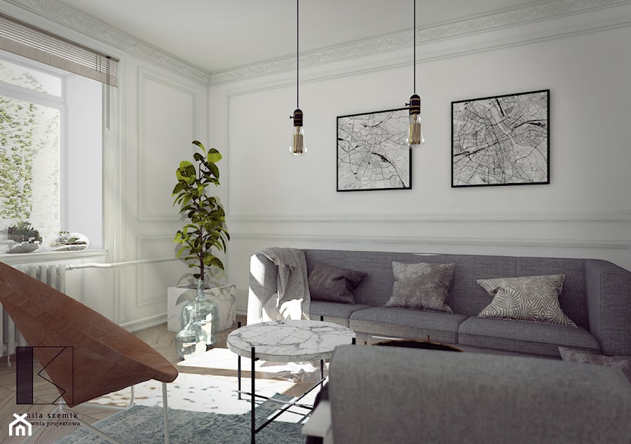 Mieszkanie w kamienicy, Katowice - Mały biały salon, styl nowoczesny - zdjęcie od Pracownia Projektowa Kamila Szemik