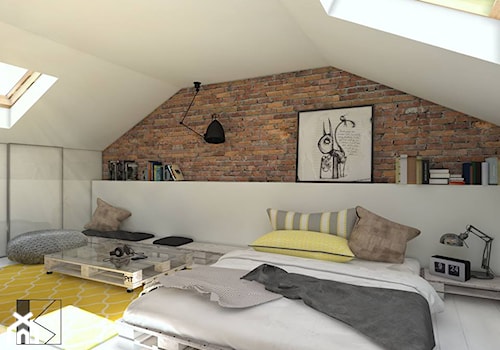 Pokój nastolatka, Kęty - Duża beżowa biała sypialnia na poddaszu, styl nowoczesny - zdjęcie od Pracownia Projektowa Kamila Szemik
