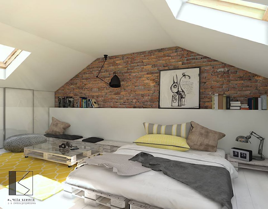 Pokój nastolatka, Kęty - Duża beżowa biała sypialnia na poddaszu, styl nowoczesny - zdjęcie od Pracownia Projektowa Kamila Szemik
