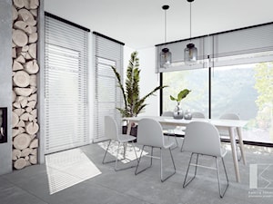 Salon w domu jednorodzinnym, Kęty - Średnia biała szara jadalnia w salonie, styl minimalistyczny - zdjęcie od Pracownia Projektowa Kamila Szemik