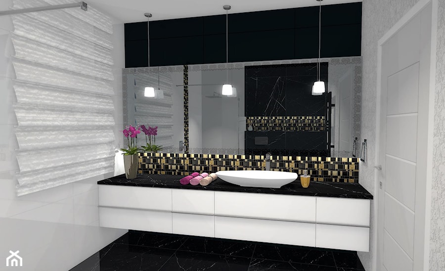 Łazienka Glamour - Średnia z lustrem łazienka z oknem - zdjęcie od KREOSTUDIO