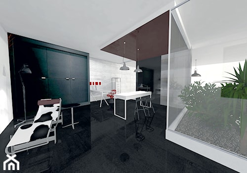 Mieszkanie w kamienicy z antresolą. - Duże z sofą czarne szare biuro, styl industrialny - zdjęcie od Katarzyna Jarosz Studio