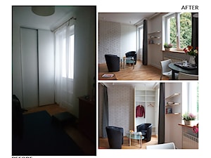 Paryska, Warszawa - Mały biały salon z jadalnią, styl industrialny - zdjęcie od KUKA Concept