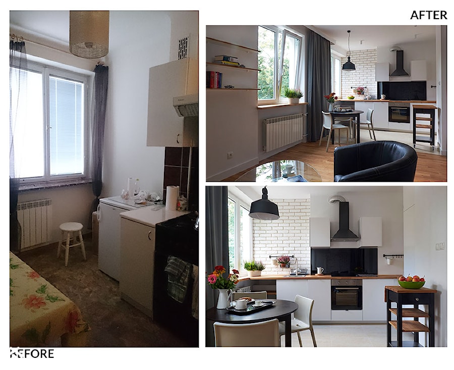 Paryska, Warszawa - Mała otwarta z salonem z zabudowaną lodówką kuchnia jednorzędowa, styl industrialny - zdjęcie od KUKA Concept