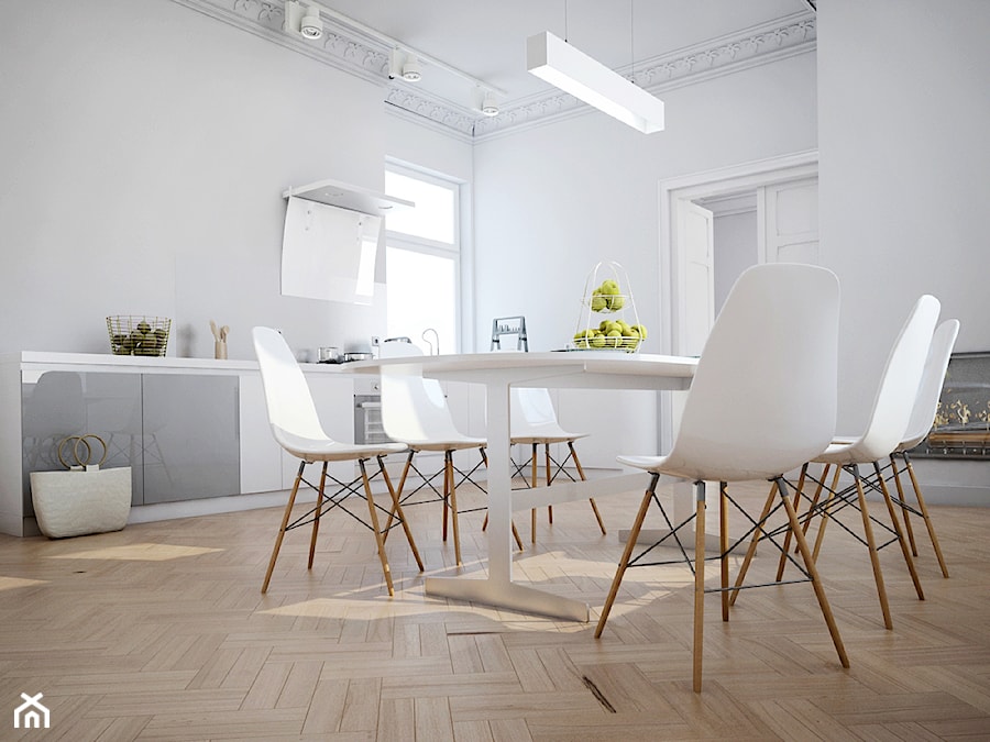 apartament Dąbrwskiego - Średnia biała jadalnia w salonie, styl minimalistyczny - zdjęcie od BIEN STUDIO